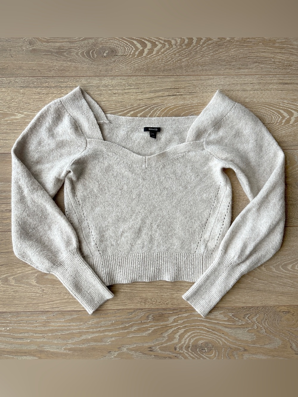 Sweetheart Neckline Oatmeal Beige Wool/Alpaca Knit Sweater - Size M